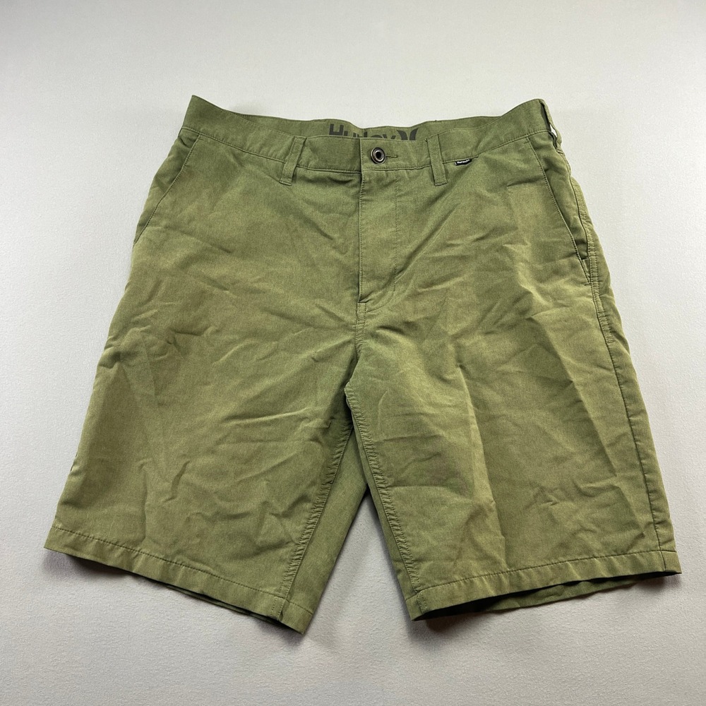 Hurley Hybrid Walk Shorts Men 32 Olive Green Chino Stretch Mid Rise Quick Drying